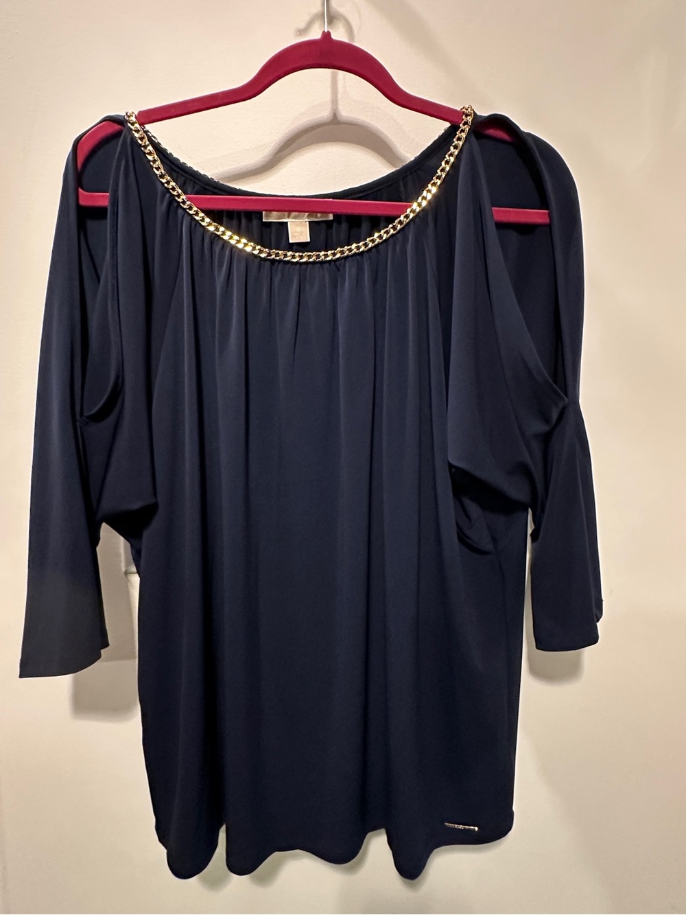 Michael Kors Navy Cold-Shoulder Top with Gold Accent 1X